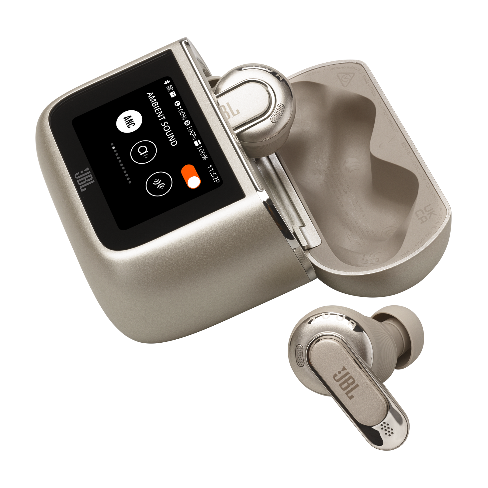 JBL Tour Pro 3 - Latte - True Wireless Noise Cancelling earbuds with Smart Charging Case&trade; - Detailshot 1